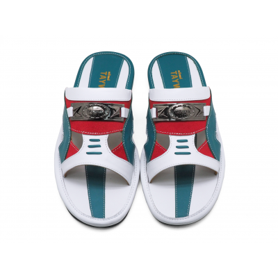 Men Sandals SKF-21 White-Blue Nappa-Orange Suede